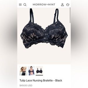 NWT Morrow+Mint Tulip Lace Nursing Bralette - black